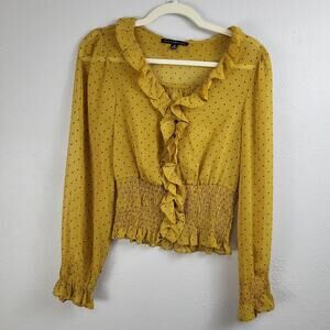 Office Siren Haute Monde Corpcore Womens Mustard Black Polka Dot‎ Blouse Top M
